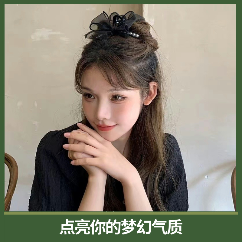 仙气轻纱珍珠蝴蝶结抓夹
