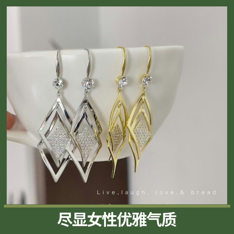 水晶菱形耳环