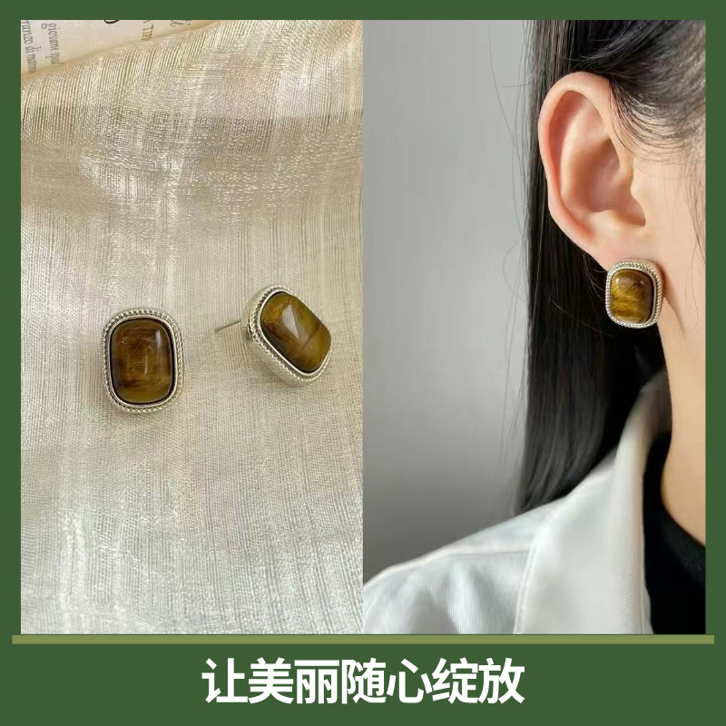 虎眼石耳环